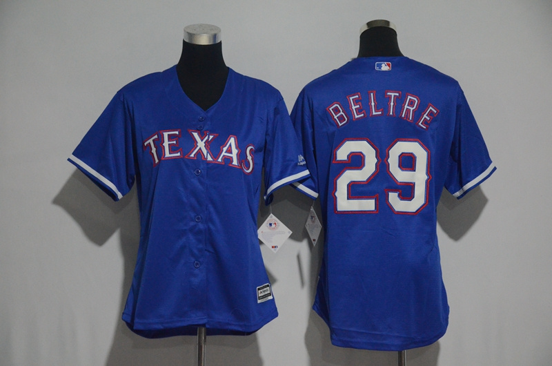 Womens 2017 MLB Texas Rangers #29 Beltre Blue Jerseys->women mlb jersey->Women Jersey